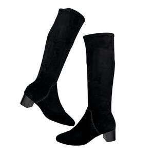 Jack Rogers Gemma Black Suede Whipstitch Block Heel Tall Pull On Riding Boots
